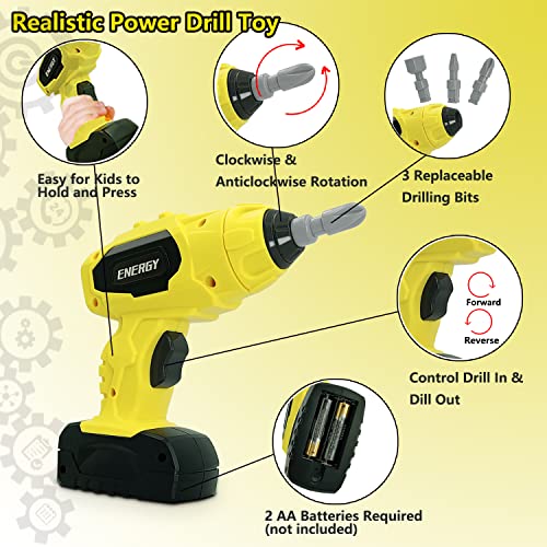 Kobeela Kids Tool Set, 44 Pcs Childrens Tool Kit with Toy Tool Belt, Electric Toy Drill and Construction Worker Costume, Toddler Role Play Tools Toys Gifts for 3 4 5 6 Year Old Boys Girls