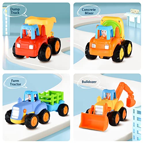 EastSun Baby Car Toys for 2 Year Old Boy Gift, 4 Pack Push And Go Friction Powered Truck Set for 1 Year Old Boys Girls, 18 Month Old Garden Tractor Toy for Kids Play Outdoor, 1st Birthday Gift for Boy