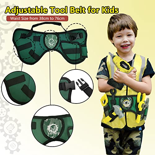 Kobeela Kids Tool Set, 44 Pcs Childrens Tool Kit with Toy Tool Belt, Electric Toy Drill and Construction Worker Costume, Toddler Role Play Tools Toys Gifts for 3 4 5 6 Year Old Boys Girls