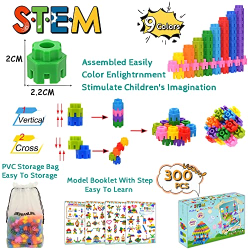 SIENIANLINE Interlocking Learning Set, STEM Construction Toy Set - Ages 3+ STEM Toys 300 Pcs - 10 Colors
