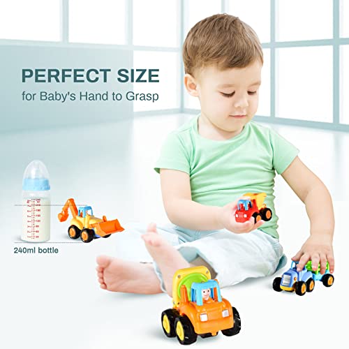 EastSun Baby Car Toys for 2 Year Old Boy Gift, 4 Pack Push And Go Friction Powered Truck Set for 1 Year Old Boys Girls, 18 Month Old Garden Tractor Toy for Kids Play Outdoor, 1st Birthday Gift for Boy