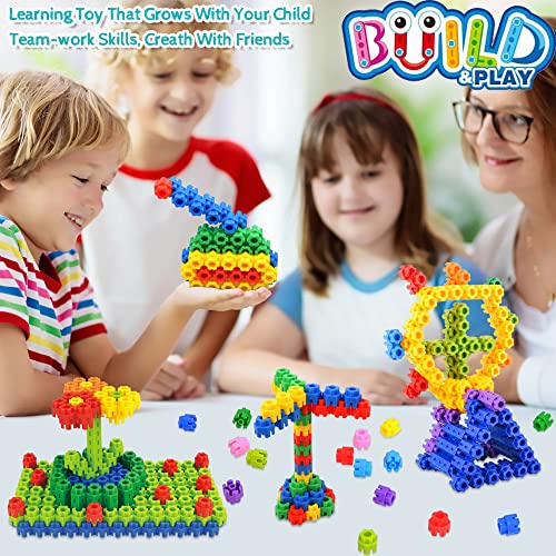 SIENIANLINE Interlocking Learning Set, STEM Construction Toy Set - Ages 3+ STEM Toys 300 Pcs - 10 Colors