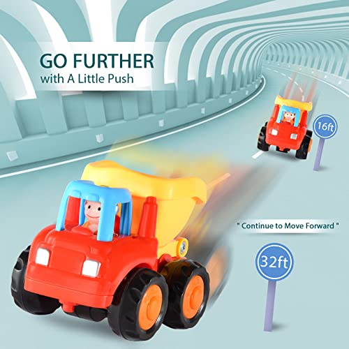 EastSun Baby Car Toys for 2 Year Old Boy Gift, 4 Pack Push And Go Friction Powered Truck Set for 1 Year Old Boys Girls, 18 Month Old Garden Tractor Toy for Kids Play Outdoor, 1st Birthday Gift for Boy