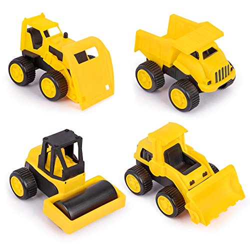 Playkidz Set of 4 Heavy Toy Construction Trucks - Dump Truck, Road Roller, Bulldozer and Tractor, for Age 3 On Up