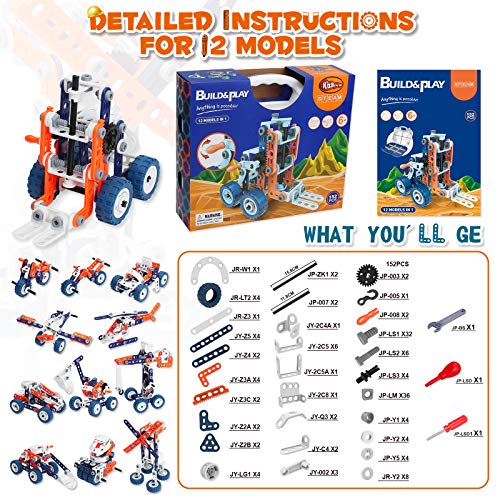 Construction Toys for Kids, STEM Toys for 6 7 8 9 Years Old Boy, 152PCS DIY 12 in 1 Building Toys for Boys 6-8, Educational Toys for 5+ Year Olds, Gifts for 5 Year Old Boy, Engineering Building Blocks