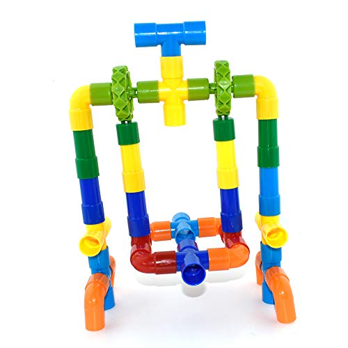 Dr.OX Tube Building Blocks, 242 Pieces Toy Pipe,Tubular Spout Construction Fun Educational Building Construction Toys with Wheels, Parts and Storage Bag for Kids Boys Girls Ages 3+