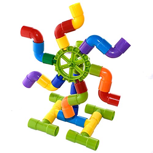Dr.OX Tube Building Blocks, 242 Pieces Toy Pipe,Tubular Spout Construction Fun Educational Building Construction Toys with Wheels, Parts and Storage Bag for Kids Boys Girls Ages 3+
