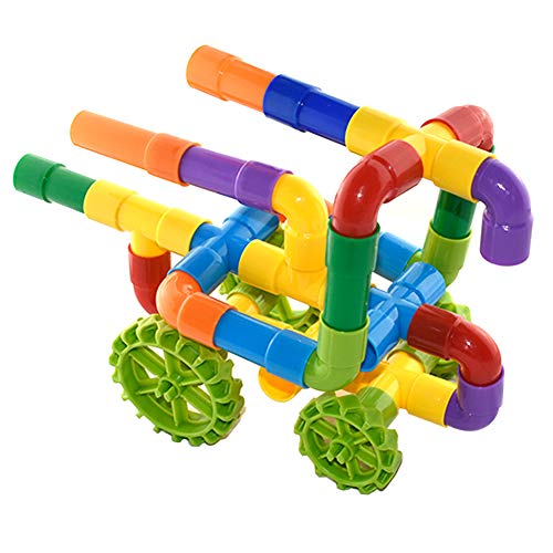 Dr.OX Tube Building Blocks, 242 Pieces Toy Pipe,Tubular Spout Construction Fun Educational Building Construction Toys with Wheels, Parts and Storage Bag for Kids Boys Girls Ages 3+