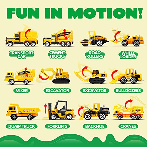JOYIN 25 in 1 Die-cast Construction Truck Vehicle Toy Set (Including Transporter Excavator Digger Dumper Tractor) with Sounds and Lights in Carrier Truck, Kids Birthday Gifts for Boys Age 3+