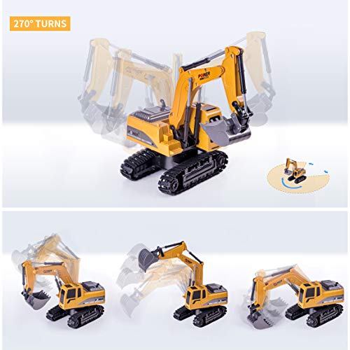 Highttoy Remote Control Excavator Digger RC Construction Toys for Kids Toy Digger Tractor for Boys Girls 1:24 Scale 6 Channel Diecast Remote Control Digger Excavator Toy with Led & Sound