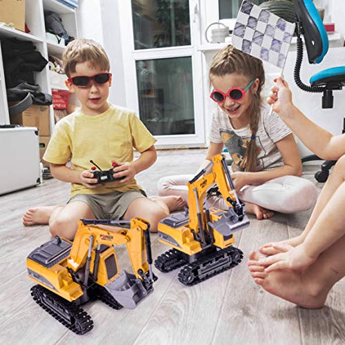 Highttoy Remote Control Excavator Digger RC Construction Toys for Kids Toy Digger Tractor for Boys Girls 1:24 Scale 6 Channel Diecast Remote Control Digger Excavator Toy with Led & Sound