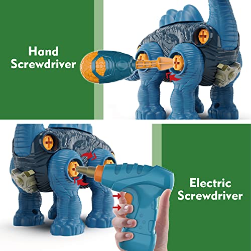 GILOBABY Take Apart Dinosaur Toys for Kids, 3 DIY Dinosaur Toys with LED Lights, Roaring, STEM Construction Building Toy Set with Electric Drill, Educational Toy Gifts for Boys and Girls Aged 3+