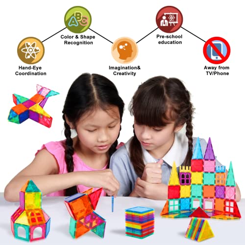 Magnetic Building Blocks Magnetic Tiles Toys, 46PCS Colorful 3D Construction Kids Magnetic Toys, STEM Creativity Toddler Educational Toys - Best Birthday Gifts Toys for Girls Boys