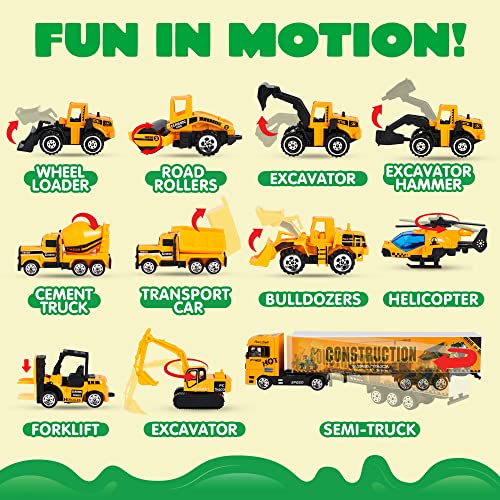 JOYIN 11 Mini Construction Truck in 1 Diecast Construction Toy Cars, Play Vehicles Set with 8 Engineering figure toys, Kids Birthday Gifts for Boys Age 3+