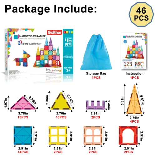 Magnetic Building Blocks Magnetic Tiles Toys, 46PCS Colorful 3D Construction Kids Magnetic Toys, STEM Creativity Toddler Educational Toys - Best Birthday Gifts Toys for Girls Boys
