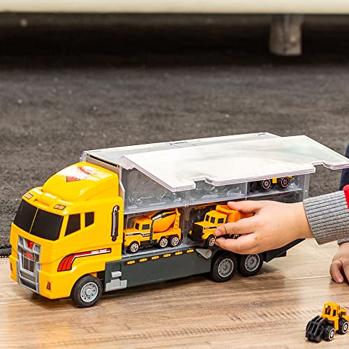 JOYIN 11 Mini Construction Truck in 1 Diecast Construction Toy Cars, Play Vehicles Set with 8 Engineering figure toys, Kids Birthday Gifts for Boys Age 3+