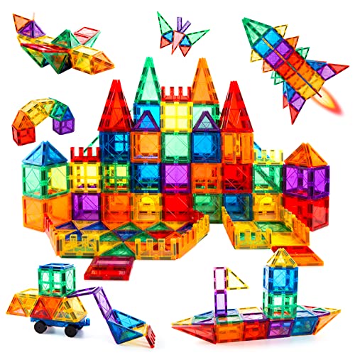 MagHub Magnetic Building Blocks 56PCS Kids Magnetic Tiles, Clear 3D Magnets for Kids Magnet Tiles Preschool Magnetic Toys, Building Construction STEM Educational Toys for 3+ Years Old Boys and Girls