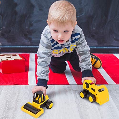 Playkidz Set of 4 Heavy Toy Construction Trucks - Dump Truck, Road Roller, Bulldozer and Tractor, for Age 3 On Up