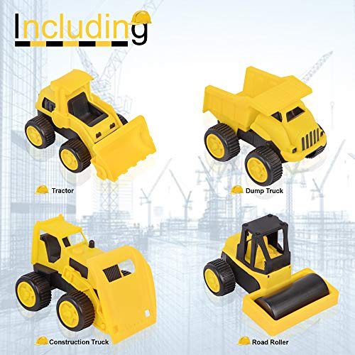 Playkidz Set of 4 Heavy Toy Construction Trucks - Dump Truck, Road Roller, Bulldozer and Tractor, for Age 3 On Up