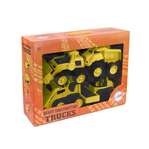 Playkidz Set of 4 Heavy Toy Construction Trucks - Dump Truck, Road Roller, Bulldozer and Tractor, for Age 3 On Up