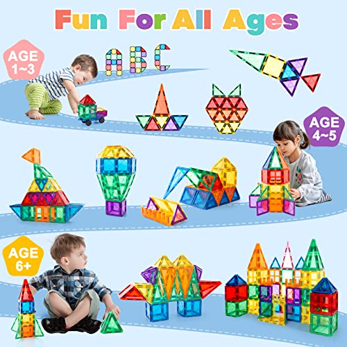 MagHub Magnetic Building Blocks 56PCS Kids Magnetic Tiles, Clear 3D Magnets for Kids Magnet Tiles Preschool Magnetic Toys, Building Construction STEM Educational Toys for 3+ Years Old Boys and Girls