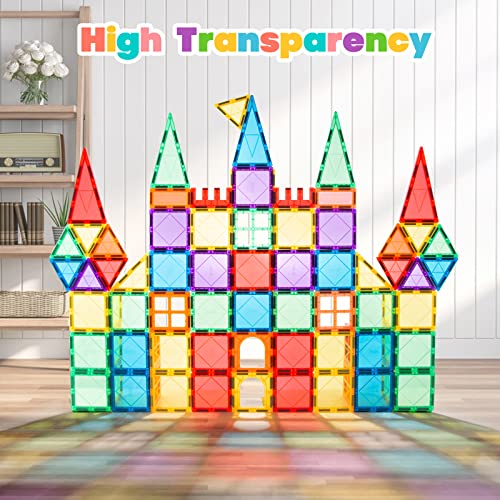 MagHub Magnetic Building Blocks 56PCS Kids Magnetic Tiles, Clear 3D Magnets for Kids Magnet Tiles Preschool Magnetic Toys, Building Construction STEM Educational Toys for 3+ Years Old Boys and Girls