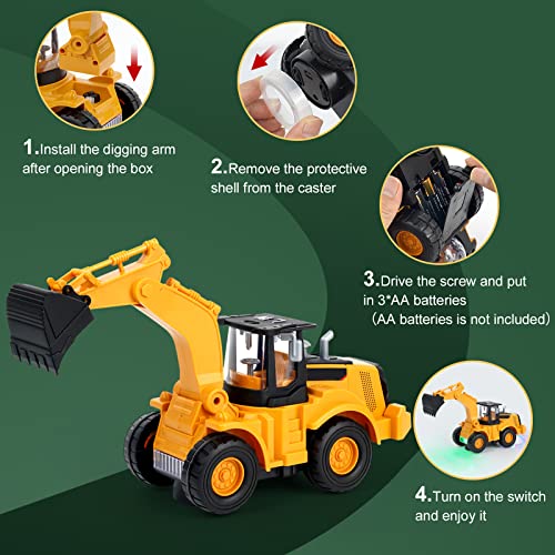 Kizeefun Construction Excavator Toy Kids Toy Digger Truck with Electric Universal Wheel Educational Toys Gifts with Lights and Sounds for 3+ Years Old