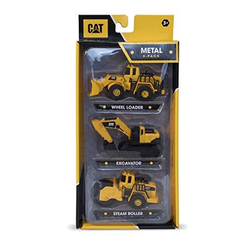 CatToysOfficial Construction Die Cast Metal 3 pack vehicles - Steam Roller/Excavator/Wheel Loader For Ages 3+, Black