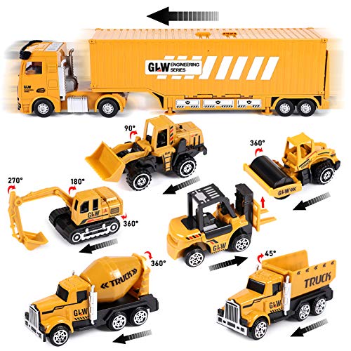 Construction Truck Car Toys Set Alloy Engineering Vehicle Toy with Digger, Bulldozer, Steamroller, Dump, Cement Mixer, Forklift, Excavator, Tower Crane Toy Large Truck Gift for Kids Boys 3 4 5 6 7 8