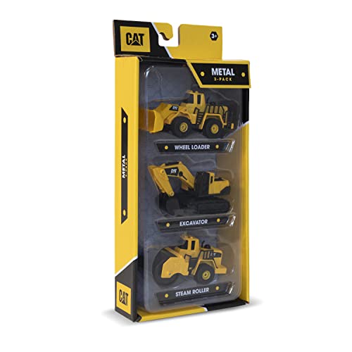 CatToysOfficial Construction Die Cast Metal 3 pack vehicles - Steam Roller/Excavator/Wheel Loader For Ages 3+, Black
