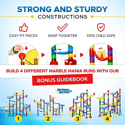 Marble Mania Marble Run - Marble Runs For Kids - 162 Pieces Plus Storage Tub - Construction Toys For 4,5,6,7 Year Old Boys or Girls - Educational STEM Toys For 4+ Year Olds