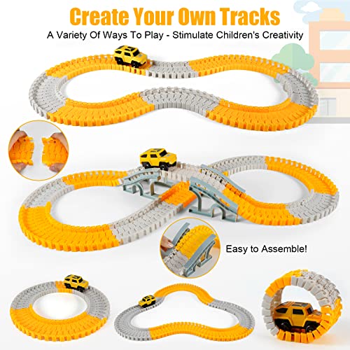 kizplays 260pcs Construction Race Tracks for Kids Toys, 6pcs Construction Car and Flexible Track Set Create Engineering Gifts for 3 4 5 6 Year Old Boys Girls