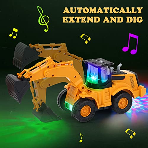 Kizeefun Construction Excavator Toy Kids Toy Digger Truck with Electric Universal Wheel Educational Toys Gifts with Lights and Sounds for 3+ Years Old