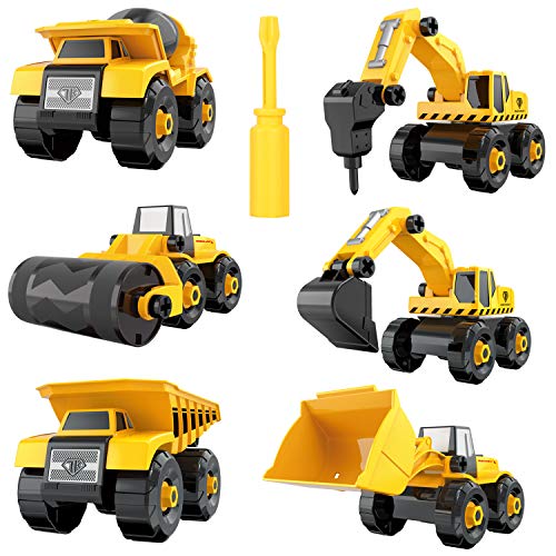Vykor Take-Apart Construction Vehicles Toys with Play Mat Storage Box(Assembly Construction Cars) 6 in 1 DIY Building Educational Gift Toys for Boys Girls 3 4 5 Years Old