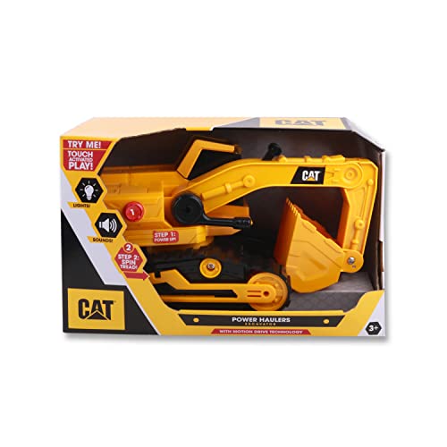 CatToysOfficial Construction Power Hauller EXCAVATOR, Includes flashing lights, hydraulic sounds, movable arm and scoop, 27cm long, for ages 3+, Yellow