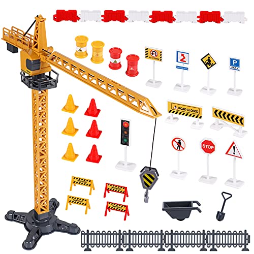 Construction Truck Car Toys Set Alloy Engineering Vehicle Toy with Digger, Bulldozer, Steamroller, Dump, Cement Mixer, Forklift, Excavator, Tower Crane Toy Large Truck Gift for Kids Boys 3 4 5 6 7 8