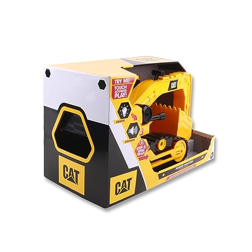 CatToysOfficial Construction Power Hauller EXCAVATOR, Includes flashing lights, hydraulic sounds, movable arm and scoop, 27cm long, for ages 3+, Yellow