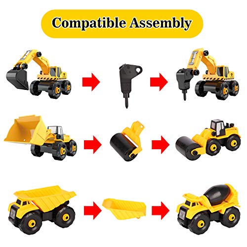Vykor Take-Apart Construction Vehicles Toys with Play Mat Storage Box(Assembly Construction Cars) 6 in 1 DIY Building Educational Gift Toys for Boys Girls 3 4 5 Years Old