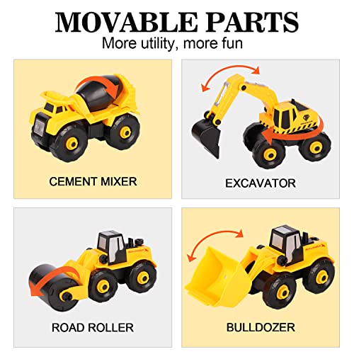 Vykor Take-Apart Construction Vehicles Toys with Play Mat Storage Box(Assembly Construction Cars) 6 in 1 DIY Building Educational Gift Toys for Boys Girls 3 4 5 Years Old
