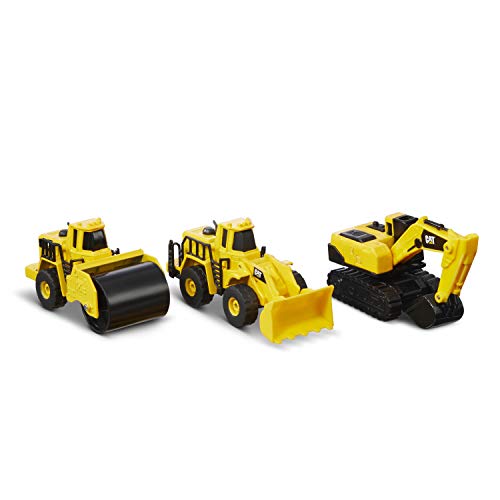 CatToysOfficial Construction Die Cast Metal 3 pack vehicles - Steam Roller/Excavator/Wheel Loader For Ages 3+, Black