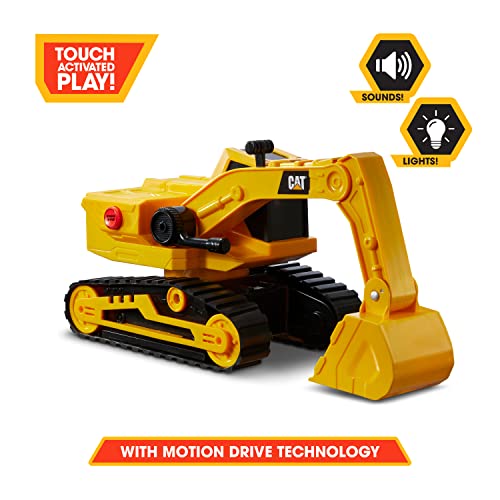 CatToysOfficial Construction Power Hauller EXCAVATOR, Includes flashing lights, hydraulic sounds, movable arm and scoop, 27cm long, for ages 3+, Yellow