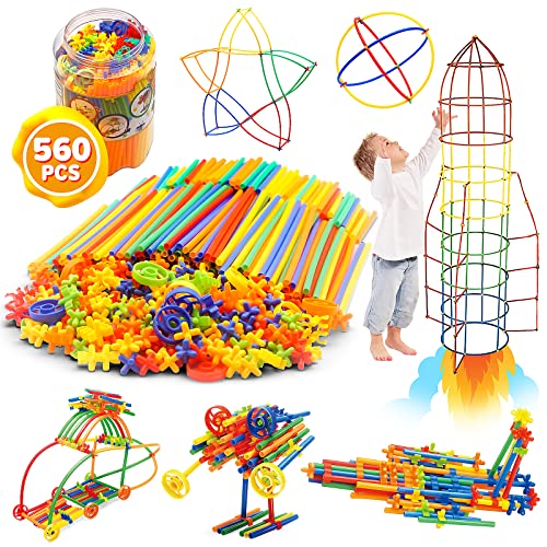 560 Pieces Construction Straws and Connectors Toys, Fort Building Toys for Kids, STEM Creative Building Games for Boys and Girls Ages 4 5 6 7 8 Years Old