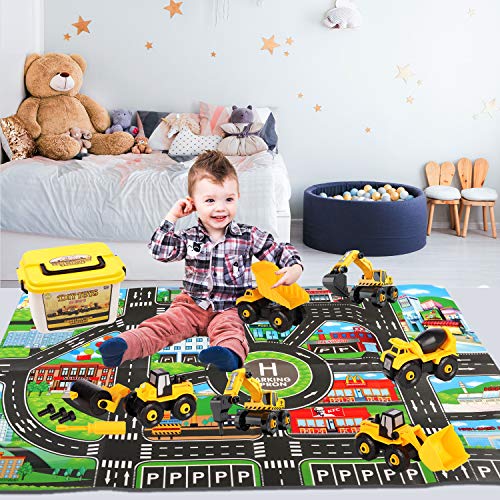 Vykor Take-Apart Construction Vehicles Toys with Play Mat Storage Box(Assembly Construction Cars) 6 in 1 DIY Building Educational Gift Toys for Boys Girls 3 4 5 Years Old