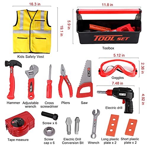 LOYO Kids Tool Set - 32Pcs Construction Tool Toys with Play Electric Drill and Carry Case Tool Box Pretend Play Toys for 3 4 5 6 7 Years Old Toddlers Boys