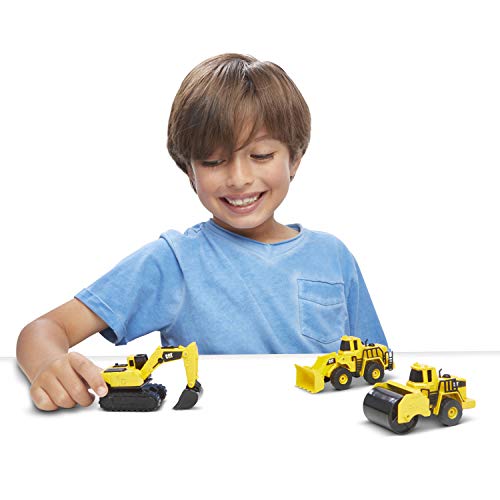 CatToysOfficial Construction Die Cast Metal 3 pack vehicles - Steam Roller/Excavator/Wheel Loader For Ages 3+, Black