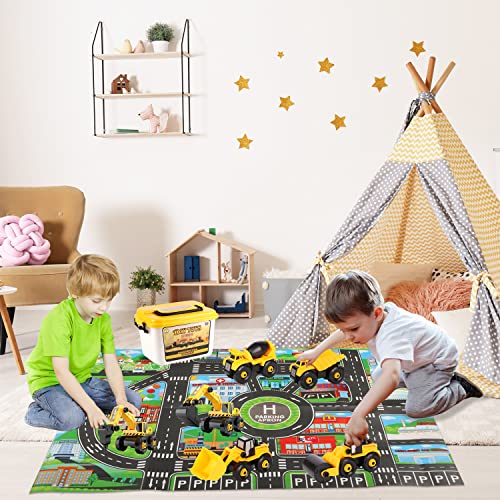 Vykor Take-Apart Construction Vehicles Toys with Play Mat Storage Box(Assembly Construction Cars) 6 in 1 DIY Building Educational Gift Toys for Boys Girls 3 4 5 Years Old