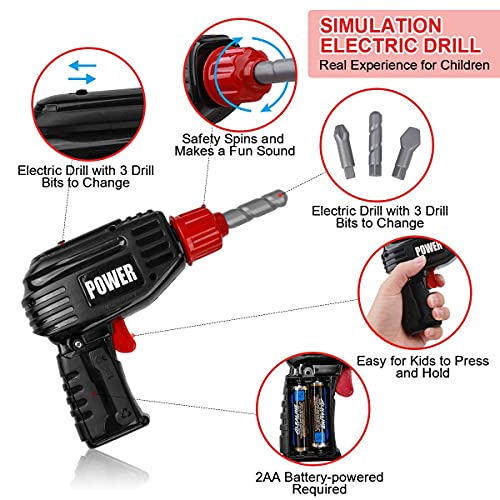 LOYO Kids Tool Set - 32Pcs Construction Tool Toys with Play Electric Drill and Carry Case Tool Box Pretend Play Toys for 3 4 5 6 7 Years Old Toddlers Boys