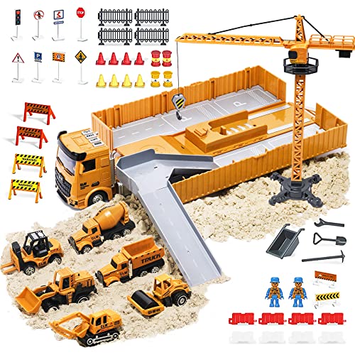 OR OR TU Construction Truck Car Toy Set for Boys with Sounds Lights Effects Kids Engineering Vehicle Playset Crane,Excavator,Forklift,Bulldozer,Cement Truck,Dumper Age for 3 4 5 6+ Years Gift