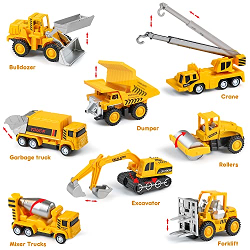 LOYO Construction Vehicles Toys with Play Mat – 8 Mini Alloy Engineering Trucks Toys, 31.5x27.5Inch Play Mat, 12 Road Signs Birthday for 3 4 5 6 7 Years Old Toddlers Boys