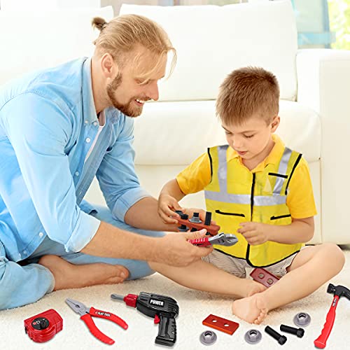 LOYO Kids Tool Set - 32Pcs Construction Tool Toys with Play Electric Drill and Carry Case Tool Box Pretend Play Toys for 3 4 5 6 7 Years Old Toddlers Boys